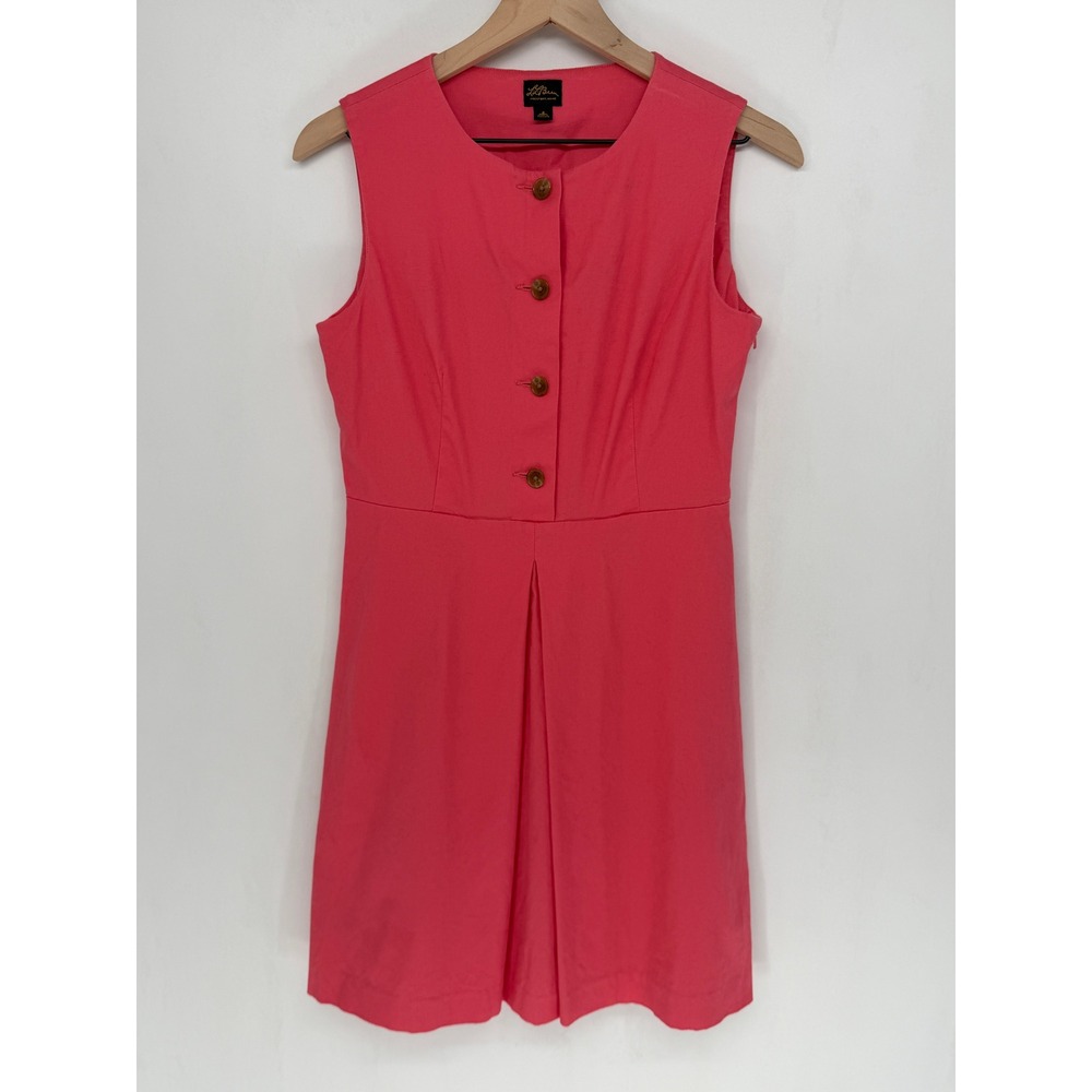 L.L. Bean Dress 4 Pink Cotton Linen Button Front Casual Preppy Coastal Summer